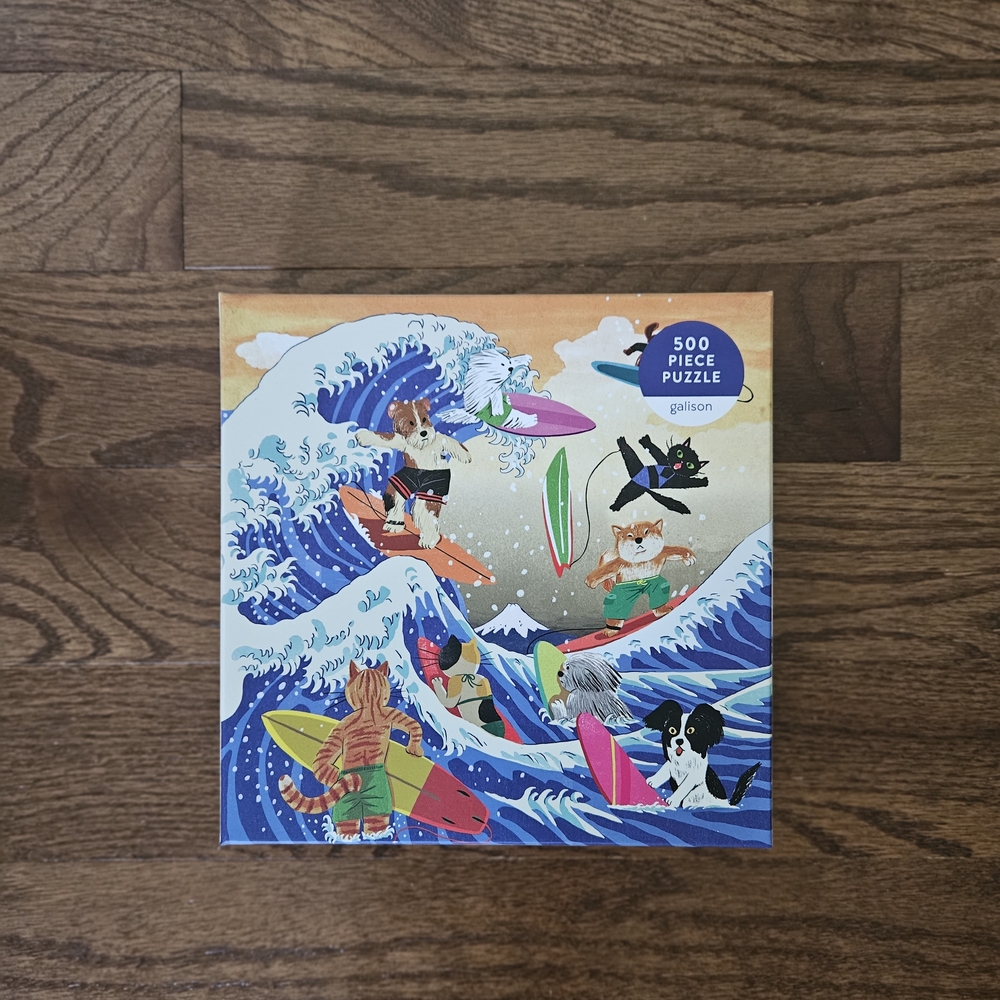 Galison Surfing Cats And Dogs 500 Piece Puzzle - Multicolor